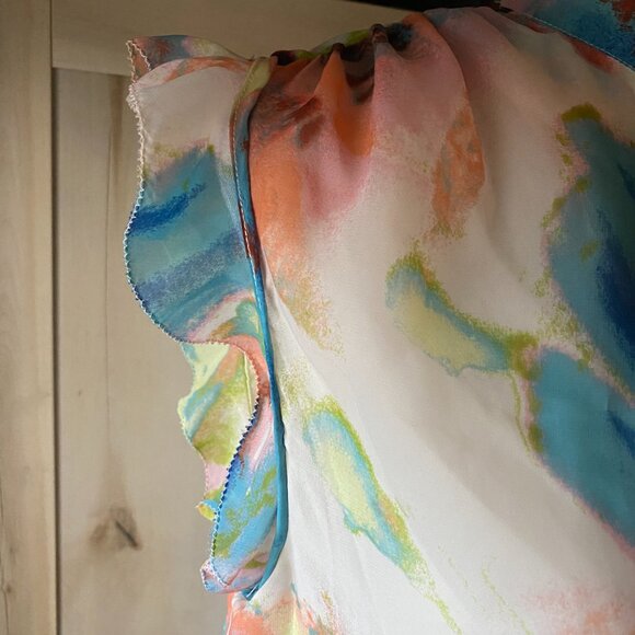 Simply Vera Chiffon Romantic Ruffle Abstract Prairie Sheer Flutter Blouse L - Picture 5 of 10